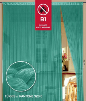 Fadenvorhang 150 cm x 500 cm t&uuml;rkis in B1 schwer entflammbar