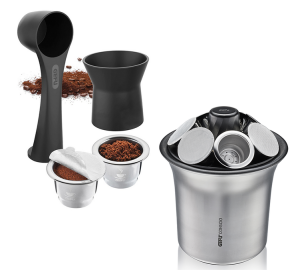 GEFU® Kit: Wiederbefüllbare Nespresso* Original Kompatible Kapseln + Kaffeesatzbehälter Conscio – Gefu - MaxiCoffee