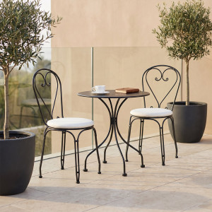 BOULEVARD Dining-Set, Tisch ∅ 65 und 2 Stühle – inkl. Sitzkissen Uni Natur