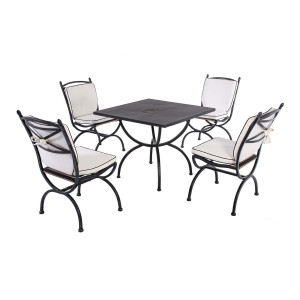 MEDICI Dining-Set, Tisch 90x90 und 4 Stühle – inkl. Auflagen, Uni Natur