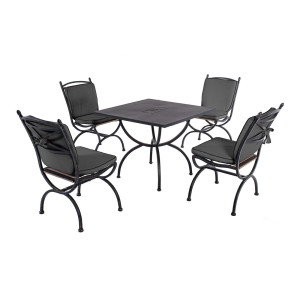 MEDICI Dining-Set, Tisch 90x90 und 4 Stühle – inkl. Auflagen, Anthrazit