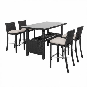 BELLINI Barmöbel-Set, Bartisch und 4 Barhocker – inkl. Sitzkissen, Pearl Beige
