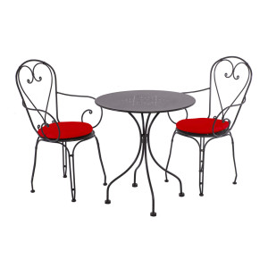 BOULEVARD Dining-Set, Tisch ∅ 65 und 2 Armlehnstühle – inkl. Sitzkissen Rot