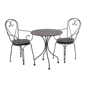 BOULEVARD Dining-Set, Tisch ∅ 65 und 2 Armlehnstühle – inkl. Sitzkissen Anthrazit