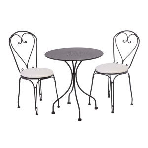 BOULEVARD Dining-Set, Tisch ∅ 65 und 2 Stühle – inkl. Sitzkissen Uni Natur