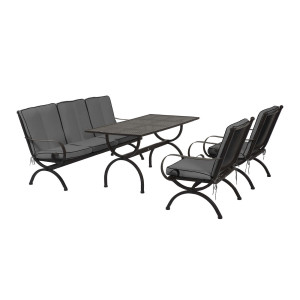 ROMEO ELEGANCE Lounge-Set, Tisch 135x70, Bank, 2 Stühle – inkl. Auflagen, Anthrazit