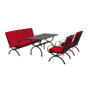 ROMEO ELEGANCE Lounge-Set, Tisch 135x70, Bank, 2 Stühle – inkl. Auflagen, Rot