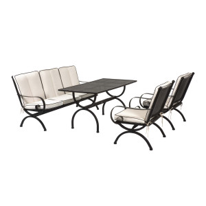 ROMEO ELEGANCE Lounge-Set, Tisch 135x70, Bank, 2 Stühle – inkl. Auflagen, Uni Natur