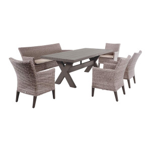 MADRIGAL TWIST Dining-Set, Crossleg, Bank & 4 Sessel Twist Oyster – inkl. Kissen (Farbe wählbar)
