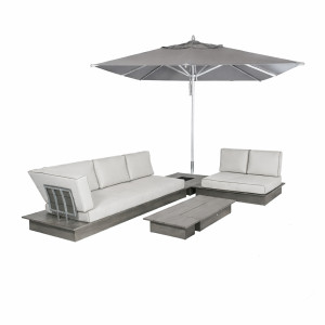 LA VILLA Sofalandschaft mit Tisch und Schirm, Stone Grey – inkl. Polster