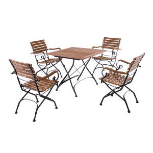BRAZIL Dining-Set, Tisch 85x85 und 4 Armlehnstühle