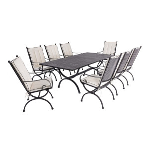 ROMEO ELEGANCE Dining-Set, Ausziehtisch 165 bis 215 x 100 cm und 8 Stühle – inkl. Auflagen, Uni Natur