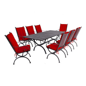 ROMEO ELEGANCE Dining-Set, Tisch 165/215x100 und 8 Stühle – inkl. Auflagen, Rot