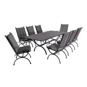 ROMEO ELEGANCE Dining-Set, Tisch 165/215x100 und 8 Stühle – inkl. Auflagen, Anthrazit