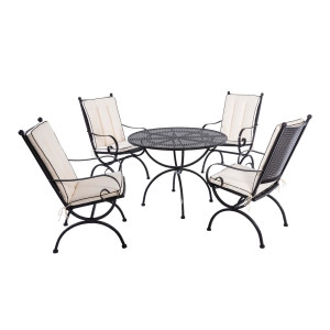 ROMEO ELEGANCE Dining-Set, Tisch ∅ 100 und 4 Armlehnstühle – inkl. Auflagen, Uni Natur