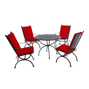 ROMEO ELEGANCE Dining-Set, Tisch ∅ 100 und 4 Armlehnstühle – inkl. Auflagen, Rot
