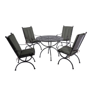 ROMEO ELEGANCE Dining-Set, Tisch ∅ 100 und 4 Armlehnstühle – inkl. Auflagen, Anthrazit