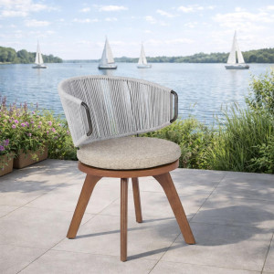 WIND Stuhl drehbar, Silbergrau / Terra Teak – Kissen optional