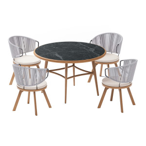WIND Dining-Set, Tisch ∅ 120 und 4 Stühle – inkl. Sitzkissen