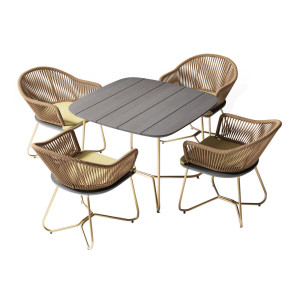 VIOLINO Dining-Set, Tisch 90x90 und 4 Sessel, Stardust Gold – inkl. Sitzkissen (Farbe wählbar)