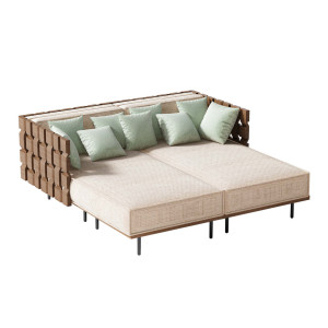 PIANO Daybed, Terra Teak / Polster Pearl Beige – inkl. 9 Dekokissen (Farbe wählbar)