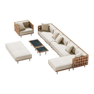 PIANO Lounge-Sofalandschaft / Polster Pearl Beige – inkl. 6 Kissen (Farbe wählbar)