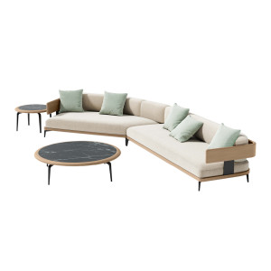 SURF Lounge-Sofa, 2 Tische, Polster Pearl Beige – inkl. 5 Dekokissen (Farbe wählbar)