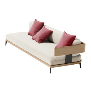 SURF Einzel-Loungesofa, Terra Teak / Polster Pearl Beige – inkl. 3 Kuschelkissen (Farbe wählbar)