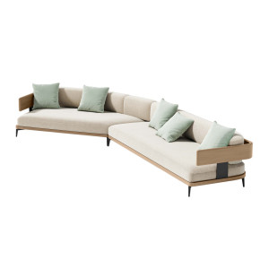 SURF Loungesofa Terra Teak / Polster Pearl Beige – inkl. 5 Kuschelkissen (Farbe wählbar)