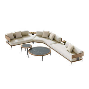 SURF Lounge-Sofalandschaft, 2 Tische, Polster Pearl Beige – inkl. 5 Dekokissen (Farbe wählbar)