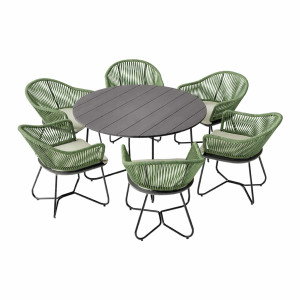 VIOLINO Dining-Set – Tisch ∅ 150 cm / 6 Stühle, Forest Green – inkl. Sitzkissen (Farbe wählbar)