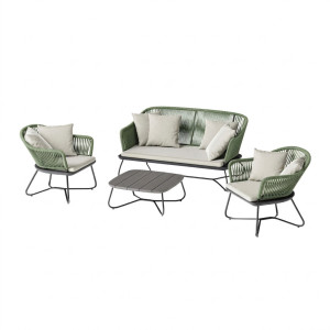 VIOLINO Lounge-Set – Loungetisch 75 x 75 cm / 2x Sessel / Loungebank, Forest Green – inkl. Polster & Kissen (Farbe wählbar)