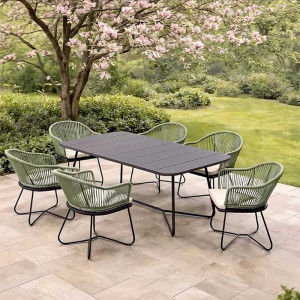 VIOLINO Dining-Set – Tisch 200 x 100 cm / 6 Stühle, Forest Green – inkl. Sitzkissen (Farbe wählbar)