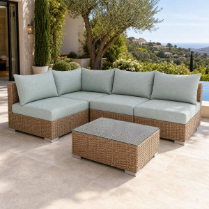BELLINI TWIST Lounge-Set, Outdoor-Ecksofa mit Beistelltisch, Natur – inkl. Polster inkl. (5 Farben)