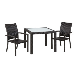 BELLINI MOCCA Dining-Set, Glastisch 90x90 und 2 Stühle
