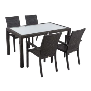 BELLINI MOCCA Dining-Set, Glastisch 160x90 und 4 Stühle