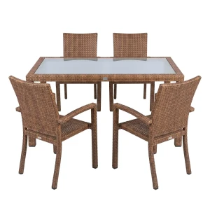 BELLINI TOBACCO Dining-Set, Glastisch 160x90 und 4 Stühle