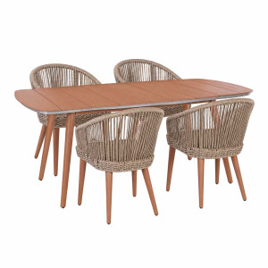 MIAMI Dining-Set, Tisch Iconic 180x90 und 4 Stühle, Natur / Terra Teak