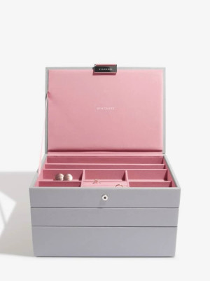 Stackers Classic Jewellery Box Set of 3 - Dove Grey & Pink