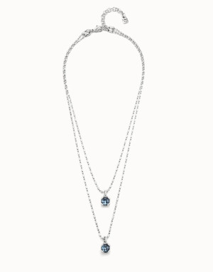 Silver Layered Necklace with Blue Pendants | Statement Jewellery for Women