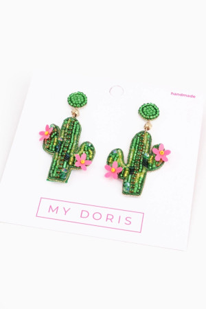 My Doris Green and Pink Cactus Earrings