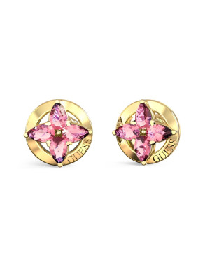 Guess Secret Garden Gold Pink Crystal Stud Earrings - UBE06040YGPK