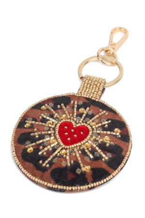 My Doris Leopard Heart Round Keyring/Bag Charm