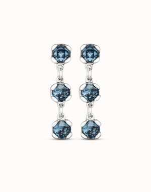 Silver Drop Earrings with Blue Crystals | Women's Statement Jewellery