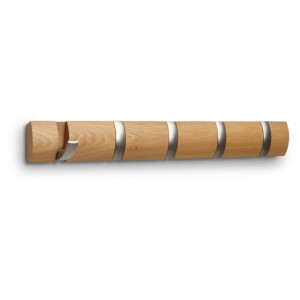 Nowoczesny wieszak ścienny Flip 5 naturalne drewno - Umbra