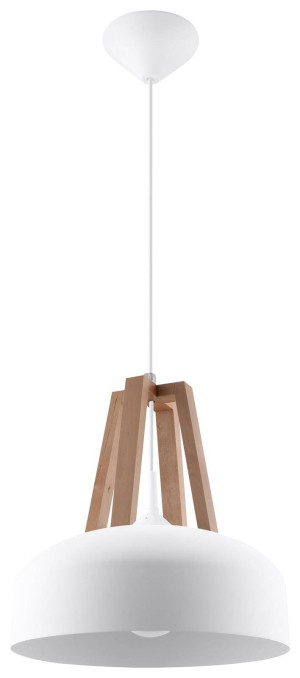 Lampa wisząca Casco biała/naturalne drewno