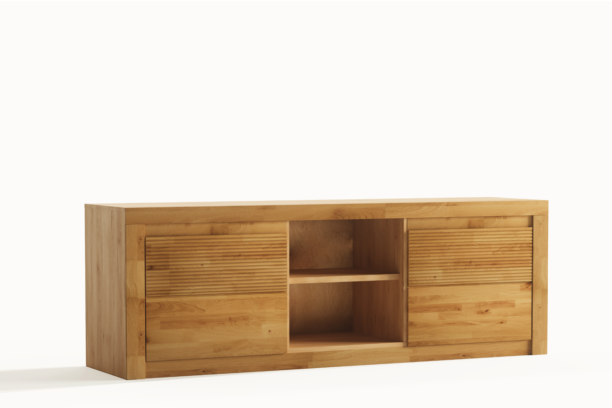 Ryflowana dębowa szafka RTV 140 cm Bruno 41