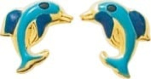 Orféva Boucles d'oreilles Dauphin laqué turquoise en or jaune 9K