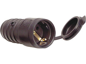 Gummi-schutzkontaktkupplung schwarz, 10/16A 250V mit Deckel, IP44
