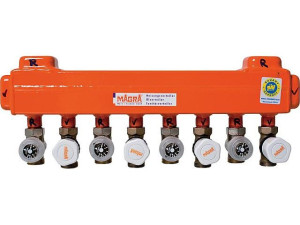 Magra Fußbodenheizungsverteiler 5 Heizgruppen 60/60 mit montierten Ventilen und Rondo- Abgleichventil 10200600517